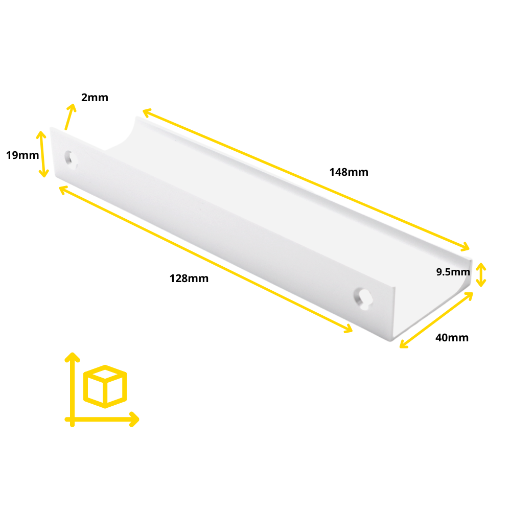 Poignée profilée Edge 128mm (Longueurs totales 148mm) - Blanc