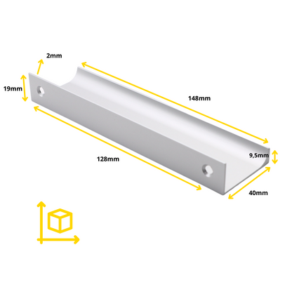 Poignée profilée Edge 128mm (Longueurs totales 148mm) - Aluminium