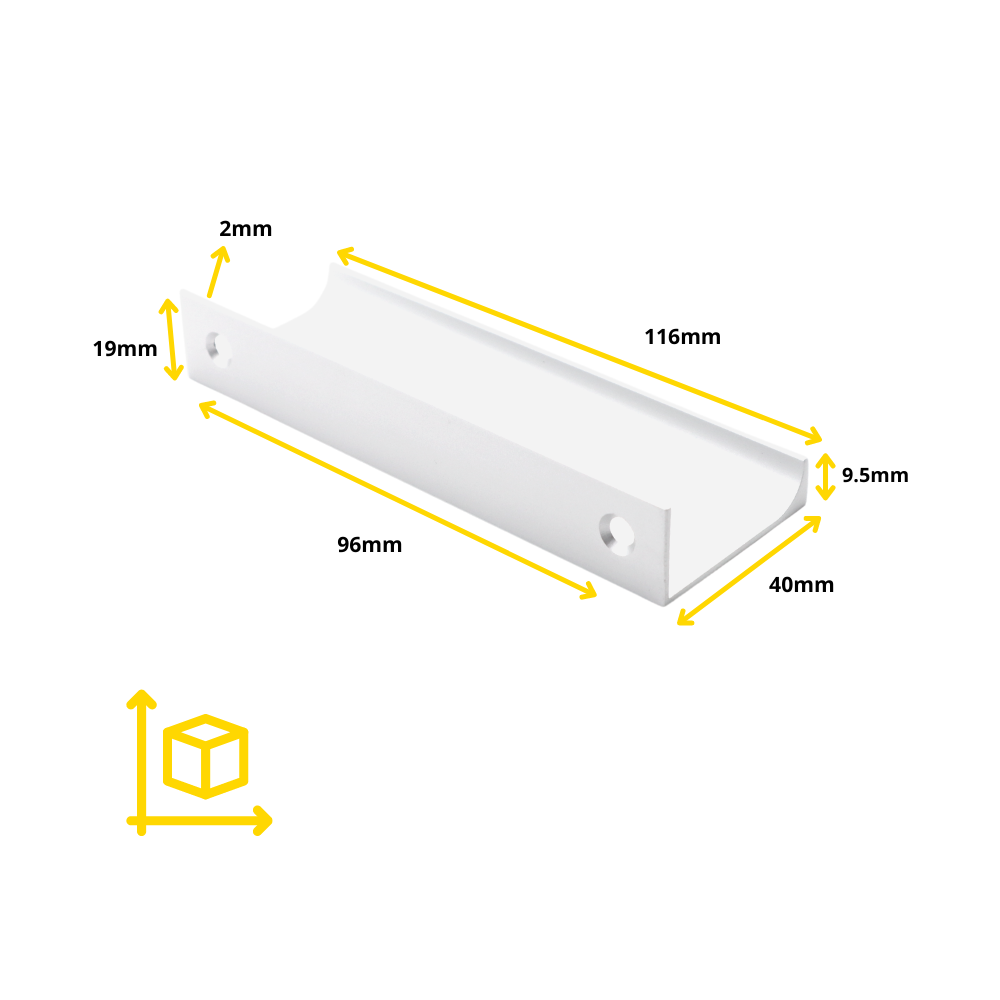 Poignée profilée Edge 96mm (Longueurs totales 116mm) - Blanc