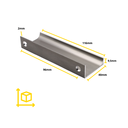 Poignée profilée Edge 96mm (Longueurs totales 116mm) - Acier brossé