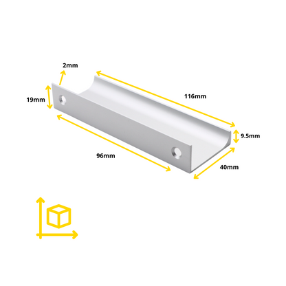Poignée profilée Edge 96mm (Longueurs totales 116mm) - Aluminium