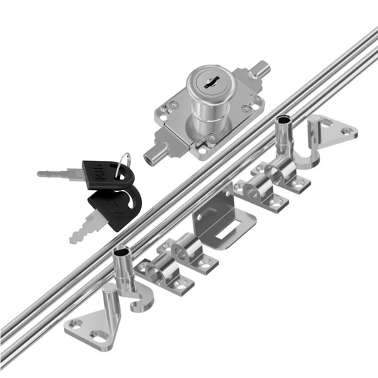 Serrure à barre extensible 19x22mm, 2 barres L-1000mm, Chrome