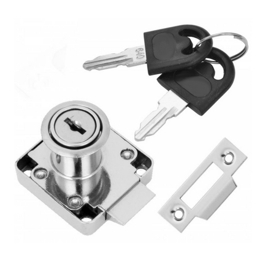 Serrure de meuble avec loquet 19x22mm, Chrome