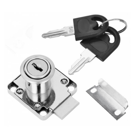 Serrure de meuble carrée 19x22mm, chrome