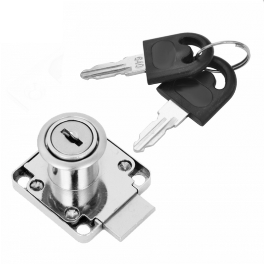 Serrure de meuble carrée 19x22mm, clé identique, Chrome