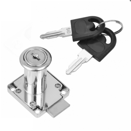 Serrure de meuble carrée 19x38mm, chrome