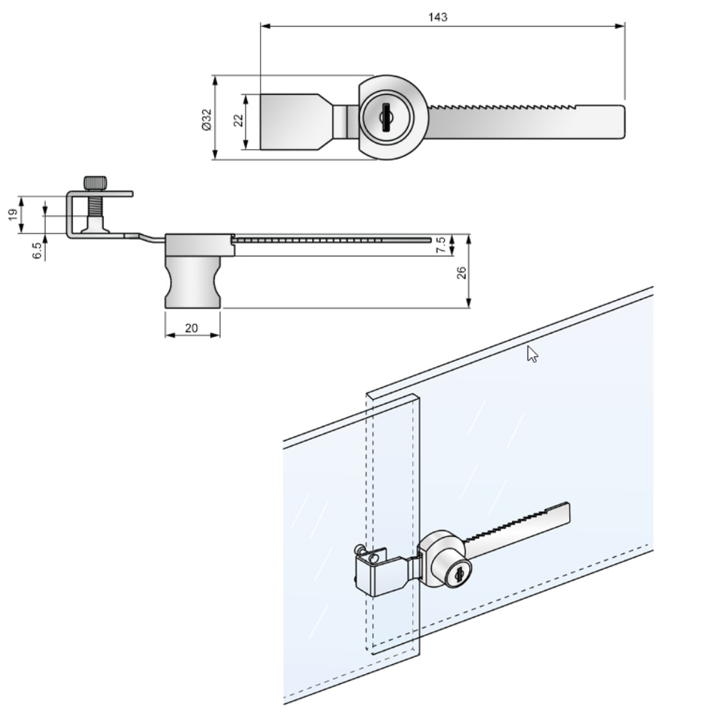 Serrure pour portes coulissantes en verre