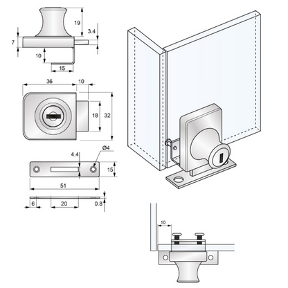 Serrure pour porte simple en verre