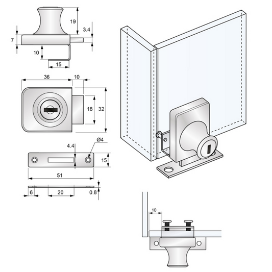 Serrure pour porte simple en verre