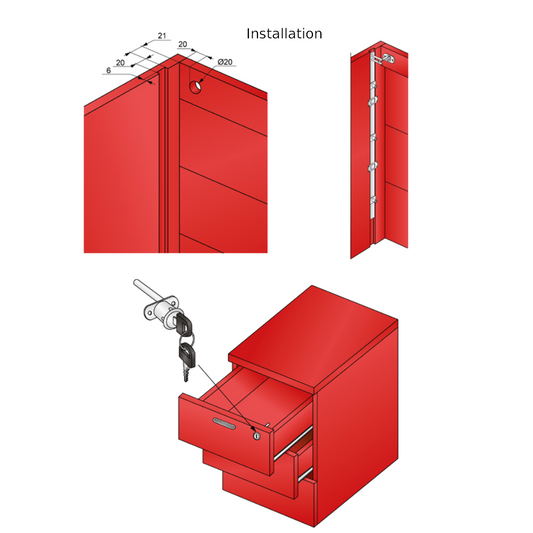 Tringle de verrouillage pour 5 tiroirs - 19x20mm, bande 1200mm, Chrome