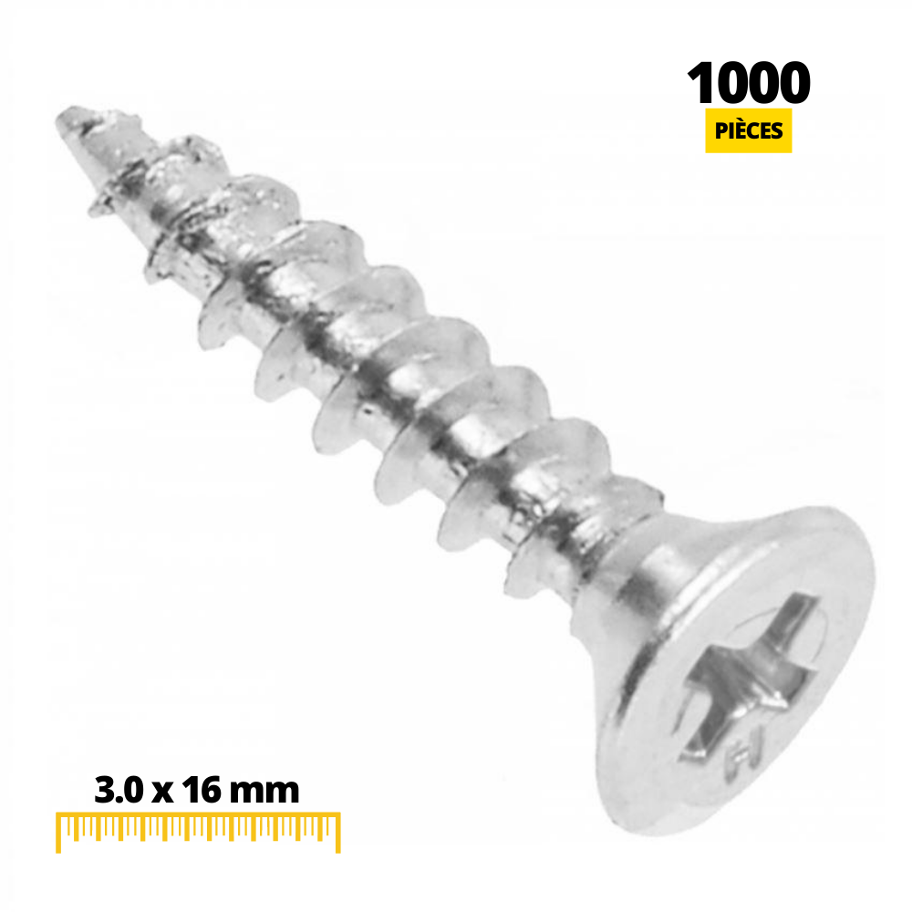 Vis à bois PH1 3.0x16mm Zinc Blanc (1000 pièces)