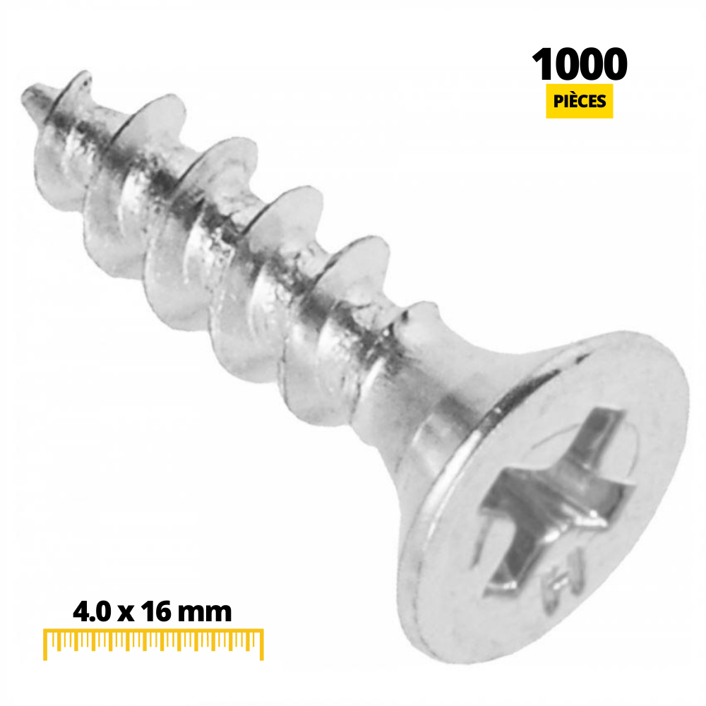Vis à bois PH2 4,0x16mm Zinc Blanc (1000 pièces)