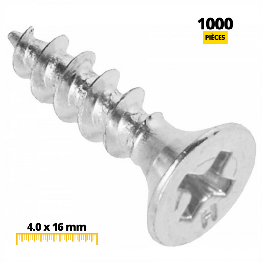 Vis à bois PH2 4,0x16mm Zinc Blanc (1000 pièces)