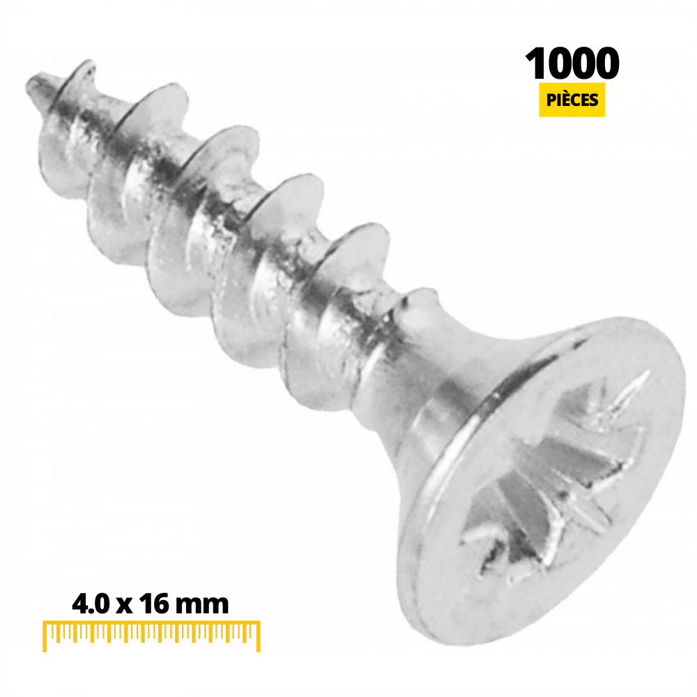 Vis à bois PZ2 4.0x16mm Zinc Blanc (1000 pièces)