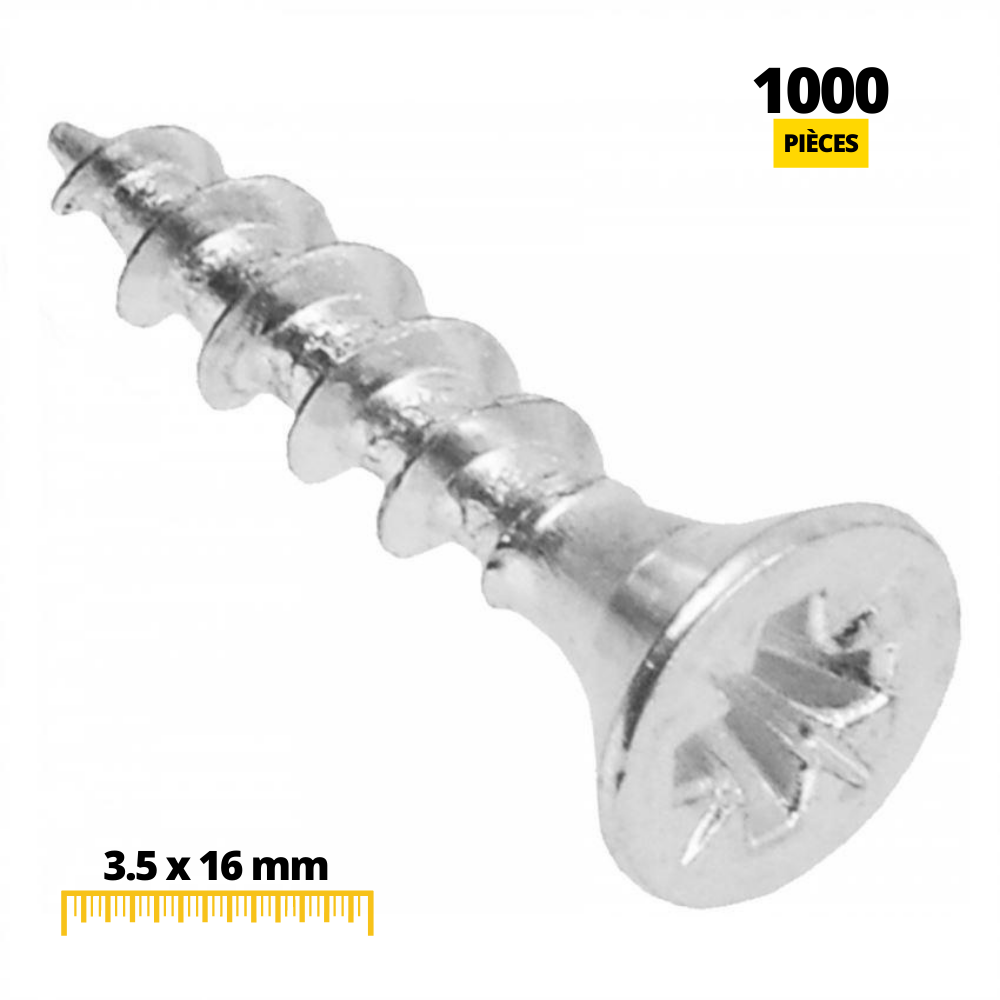 Vis à bois PZ2 Zinc Blanc 3.5x16mm (1000 pièces)