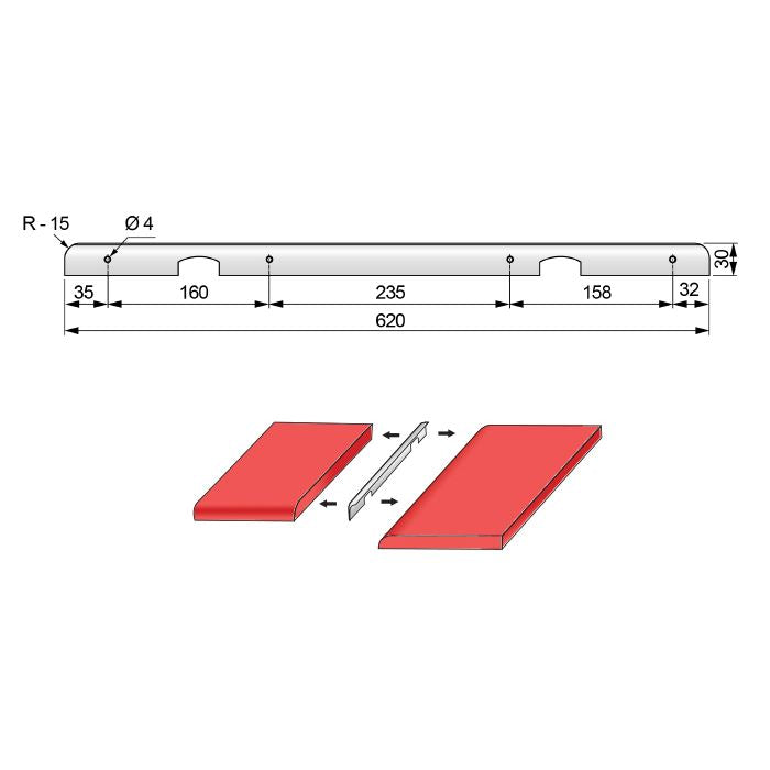 Bande de connecteur perpendiculaire pour plan de travail 28 mm R-15, Argent anodisé NTP 