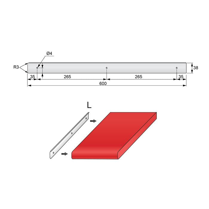 Bande latérale pour plan de travail de 38 mm R-3, Argent anodisé NTP 
