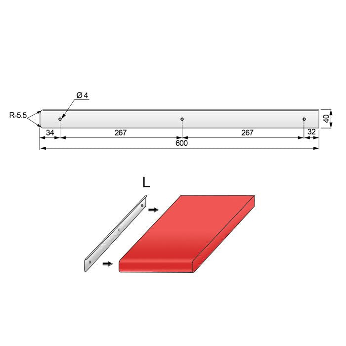 Bande latérale pour plan de travail de 38 mm R-5.5, Argent anodisé