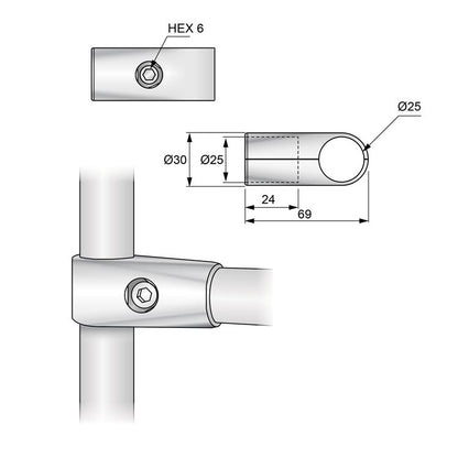 Connecteur à bras unique de 25 mm, Chrome NTP 