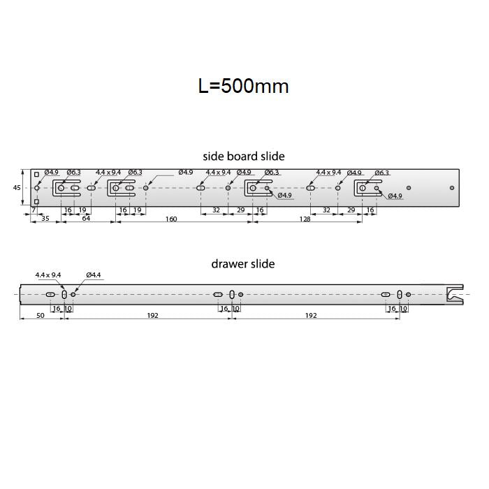 Ensemble de glissières à roulement à billes à verrouillage automatique (gauche et droite), H45 NTP 