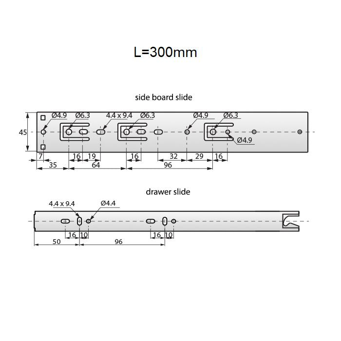 Ensemble de glissières à roulement à billes à verrouillage automatique (gauche et droite), H45 NTP 