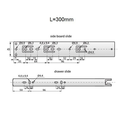 Ensemble de glissières à roulement à billes à verrouillage automatique (gauche et droite), H45 NTP 