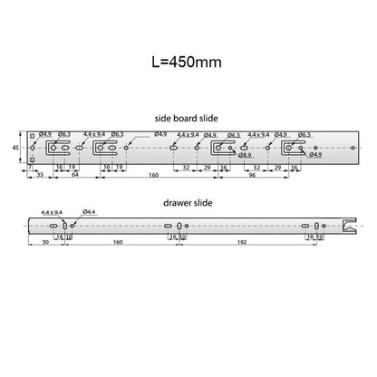 Ensemble de glissières à roulement à billes à verrouillage automatique (gauche et droite), H45 NTP 