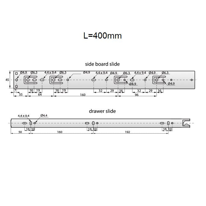 Ensemble de glissières à roulement à billes à verrouillage automatique (gauche et droite), H45 NTP 