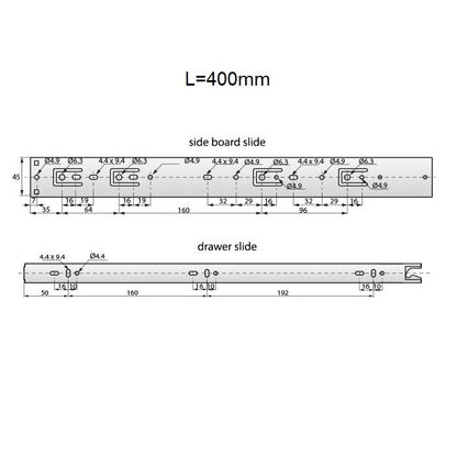 Ensemble de glissières à roulement à billes à verrouillage automatique (gauche et droite), H45 NTP 
