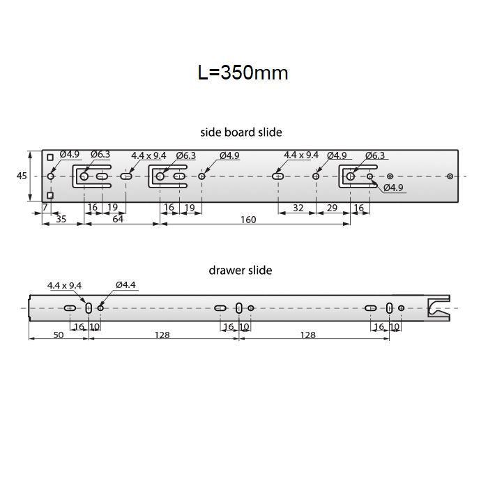 Ensemble de glissières à roulement à billes à verrouillage automatique (gauche et droite), H45 NTP 