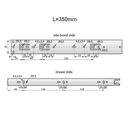 Ensemble de glissières à roulement à billes à verrouillage automatique (gauche et droite), H45 NTP 