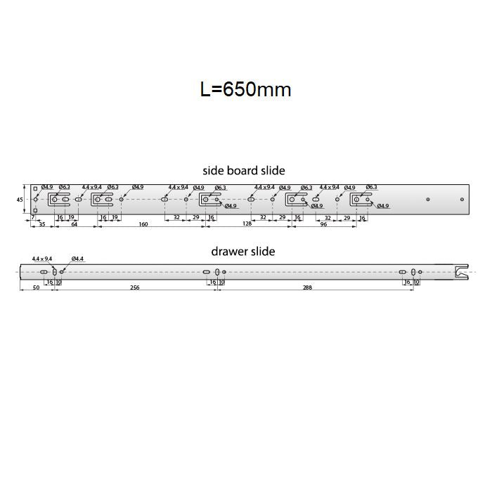 Ensemble de glissières à roulement à billes à verrouillage automatique (gauche et droite), H45 NTP 