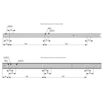 Ensemble de glissières à roulement à billes (gauche et droite), H27 Furnica 