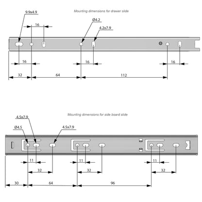 Ensemble de glissières à roulement à billes (gauche et droite), H27 Furnica 