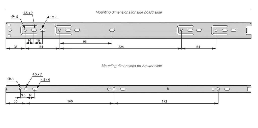 Coulisses pour tiroir verrouillage automatique 300mm - Rainure 45mm (gauche  et droite) - Furnica