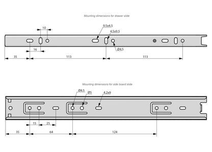 Ensemble de glissières à roulement à billes (gauche et droite), H35 Furnica 