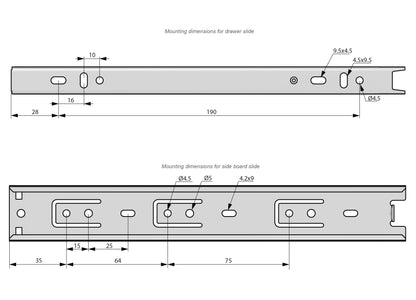 Ensemble de glissières à roulement à billes (gauche et droite), H35 Furnica 