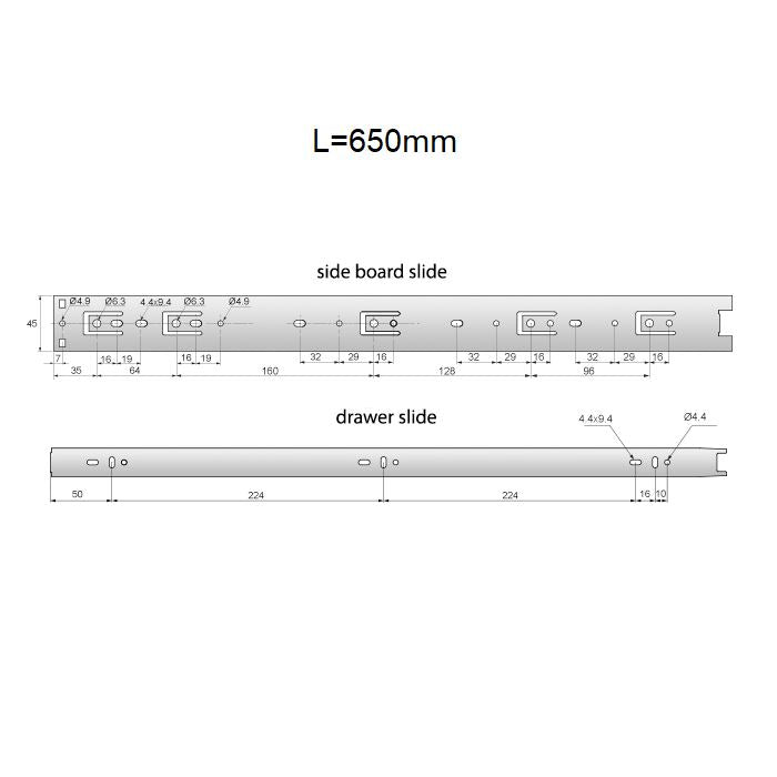 Ensemble de glissières à roulement à billes (gauche et droite), H45 NTP 