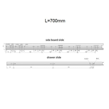 Ensemble de glissières à roulement à billes (gauche et droite), H45 NTP 
