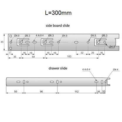 Ensemble de glissières à roulement à billes (gauche et droite), H45 NTP 