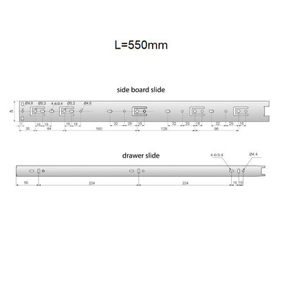 Ensemble de glissières à roulement à billes (gauche et droite), H45 NTP 