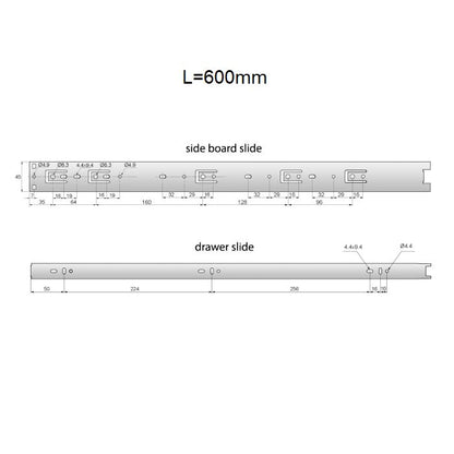 Ensemble de glissières à roulement à billes (gauche et droite), H45 NTP 