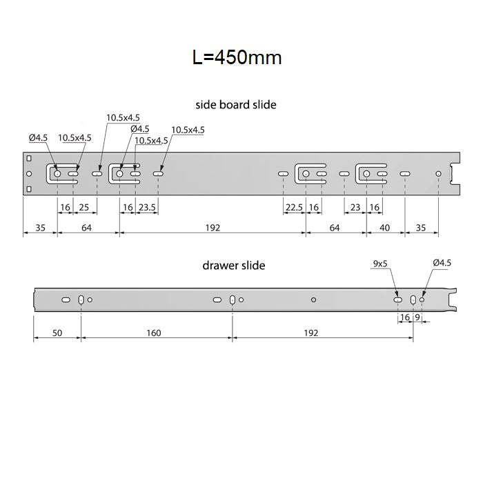 FURNICA H17mm (L: 182mm) Glissières pour tiroirs à roulement à billes, lot  de 2 (1 paire)