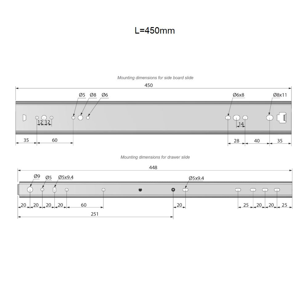 Ensemble de glissières à roulement à billes (gauche et droite), H53