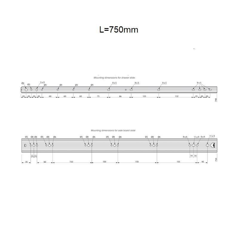 Ensemble de glissières à roulement à billes (gauche et droite), H53 NTP 