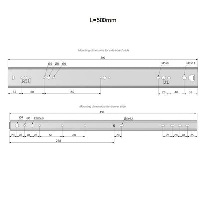 Ensemble de glissières à roulement à billes (gauche et droite), H53 NTP 