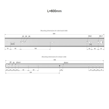 Ensemble de glissières à roulement à billes (gauche et droite), H53 NTP 