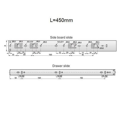Ensemble de glissières à roulement à billes Push-to-Open (gauche et droite), H45 NTP 