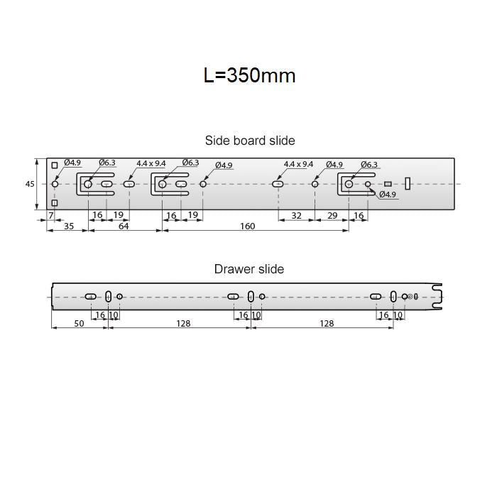 Ensemble de glissières à roulement à billes Push-to-Open (gauche et droite), H45 NTP 