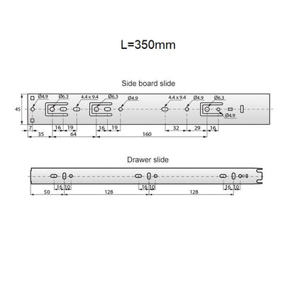 Ensemble de glissières à roulement à billes Push-to-Open (gauche et droite), H45 NTP 